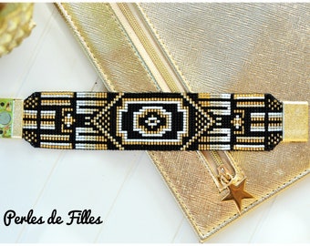 Bracelet manchette multirang en tissage de perles miyuki