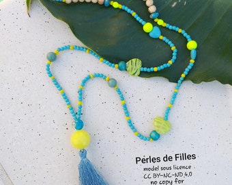 boho necklace colored beads and silk pompom