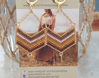 Geometric chevron weaving earrings miyuki degrade brown and gold beads