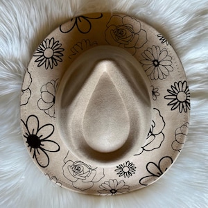 Flower hat Burning Traceable Design, Hat Burning Tracing Stencil For Wide Brim Hats, SVG, PNG and PDF Digital Files