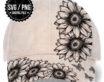 Sunflower Hat Burning Tracing Stencil For Baseball and trucker Hats, SVG, PNG Digital Files