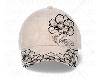 Blumenhut Brennen Rückverfolgbares Design, Hut Brennen Turing Schablone für Baseball und Trucker Hüte, SVG, PNG und PDF Digitale Dateien