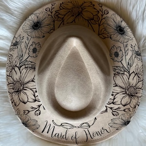 Maid of Honor flower hat Burning Traceable Design, Hat Burning Tracing Stencil For Wide Brim Hats, SVG, PNG and PDF Digital Files