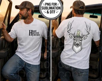 Buck with beer can on its head, funny hunting shirt design, PNG digital file