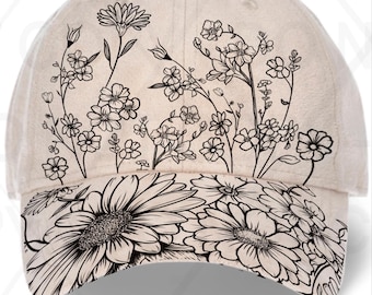 Flower Hat Burning Tracing Stencil voor honkbal- en truckerspetten, digitale SVG-, PNG- en pdf-bestanden