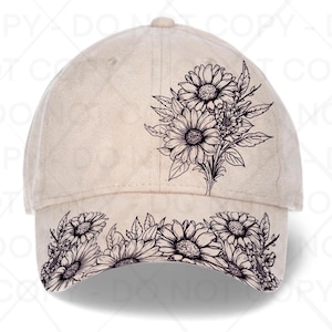 Sunflower baseball Hat Burning Traceable Design, Hat Burning Tracing Stencil For Baseball Hats, SVG, PNG and PDF Digital Files