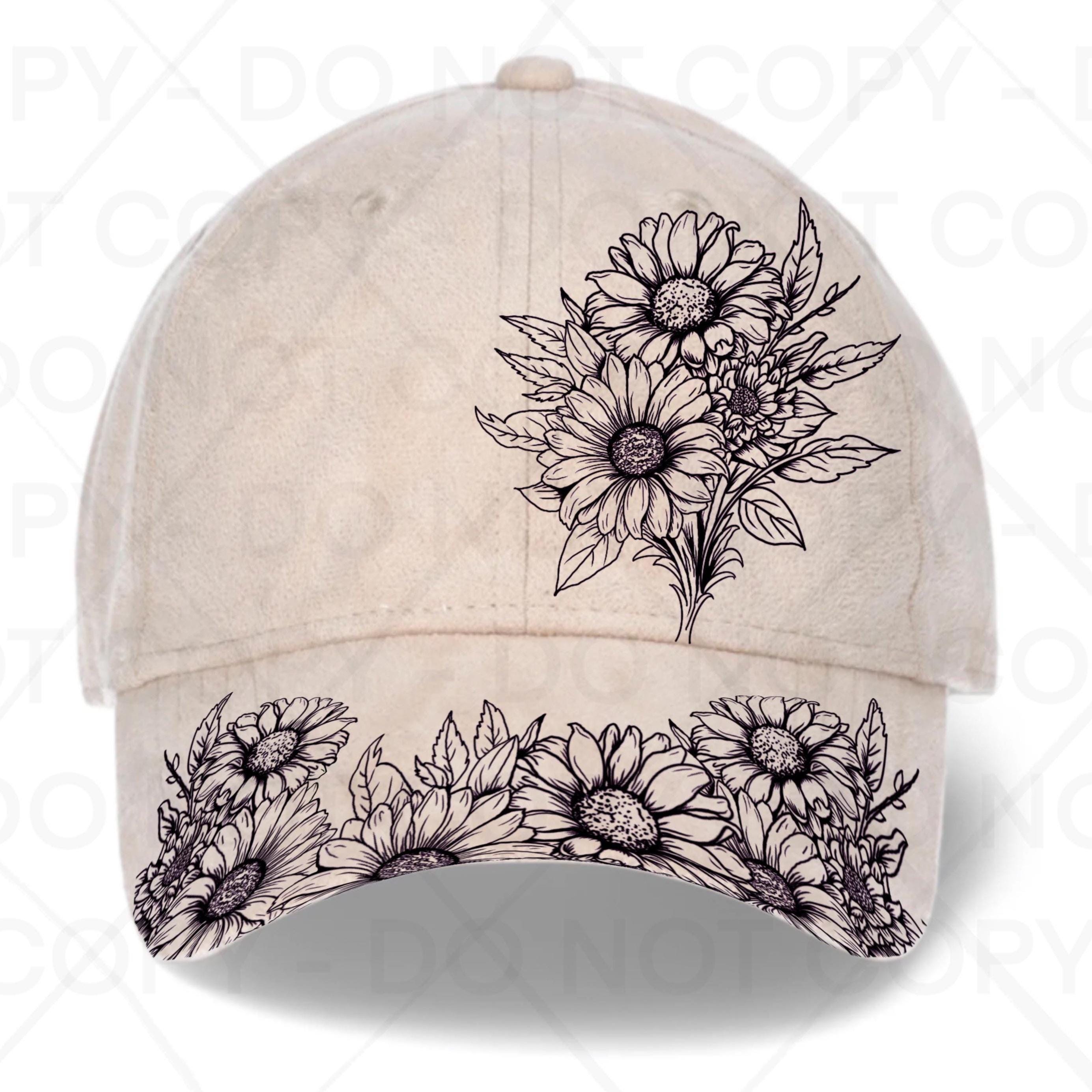 Sonnenblume Hut Brennen Rückverfolgbares Design, Hut Brennen Turing Schablone für Baseball und Trucker Hüte, SVG, PNG und PDF Digitale Dateien
