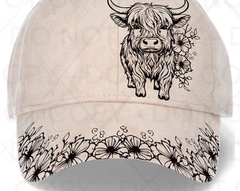 Highland cow hat Burning Traceable Design, Hat Burning Tracing Stencil For Baseball and trucker Hats, SVG, PNG Digital Files, Hat pattern