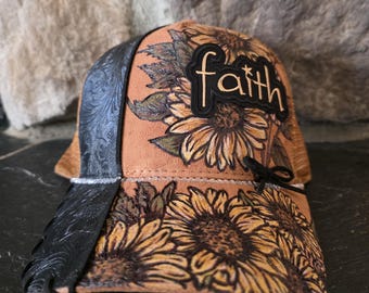Faith Sunflower Trucker Hat | Handmade Rhinestone Baseball Cap | Christian Gift | Women's Snapback Hat | One of a kind