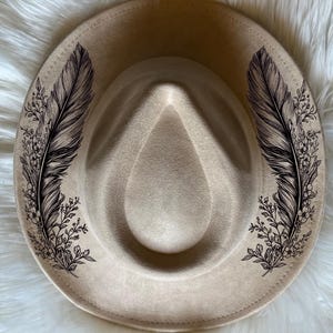 Feathers and flowers boho Hat Burning Traceable Design, Hat Burning Tracing Stencil For Wide Brim Hats, SVG, PNG Digital Files