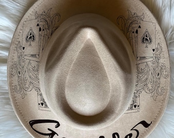Gambler Hat Burning Tracing Stencil For Wide Brim Hats, SVG, and PNG Digital Files