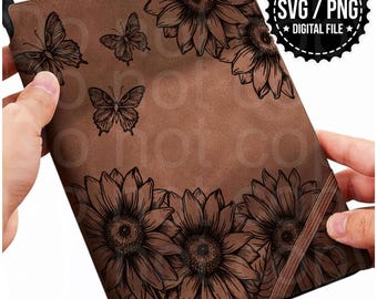 Sunflower Notebook/Journal Traceable Design, Stencil, SVG, and PNG Digital Files. Cute flower journal