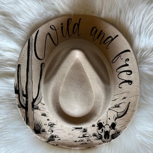Diseño para quemar sombreros de ala ancha con forma de cabeza de toro y sombrero vaquero. Plantilla digital SVG, PNG y PDF.