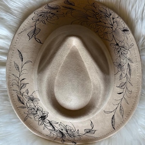 Flower hat Burning Traceable Design, Hat Burning Tracing Stencil For Wide Brim Hats, SVG, PNG and PDF Digital Files