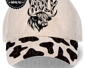 Holy cow, highland cow Burning Traceable Design, Hat Burning Tracing Stencil For Baseball and trucker Hats, SVG, and PNG  Digital Files