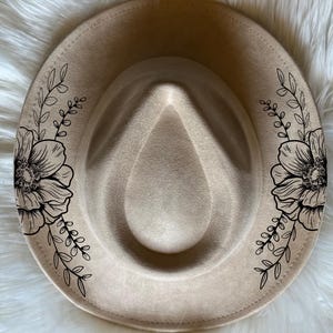 Flower hat Burning Traceable Design, Hat Burning Tracing Stencil For Wide Brim Hats, SVG, PNG and PDF Digital Files