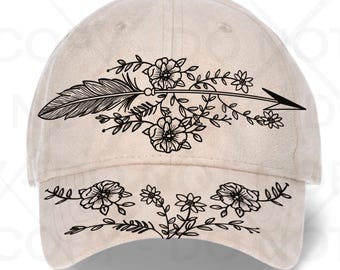 Pfeil Boho Hut Brennendes nachvollziehbares Design, Hut Brennende Turing Schablone für Baseball und Trucker Hüte, SVG, PNG und PDF Digitale Dateien
