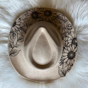 Sunflower Hat Burning Traceable Design, Hat Burning Tracing Stencil For Wide Brim Hats, SVG, PNG and PDF Digital Files