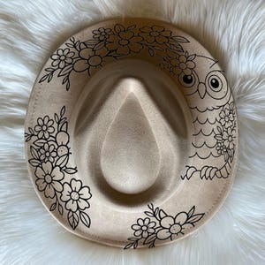 Owl flower hat Burning Traceable Design, Hat Burning Tracing Stencil For Wide Brim Hats, SVG, PNG and PDF Digital Files