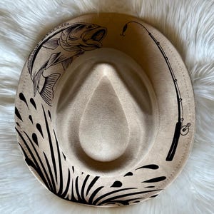 Fishing hat Burning Traceable Design, Hat Burning Tracing Stencil For Wide Brim Hats, SVG, PNG and PDF Digital Files