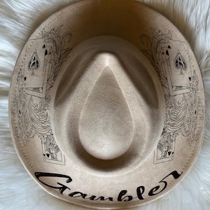Gambler Hat Burning Traceable Design, Hat Burning Tracing Stencil For Wide Brim Hats, SVG, and PNG Digital Files | cards | Poker