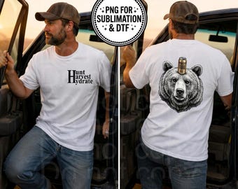 Bear with beer on his head, funny hunting shirt design, PNG digital file
