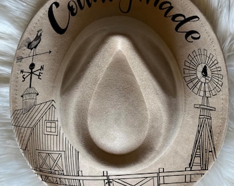 Farm | Country Made Hat Burning Traceable Design, Hat Burning Tracing Stencil For Wide Brim Hats, SVG, and PNG Digital Files