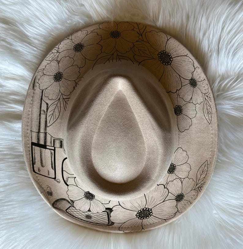 Flower Hat Burning Tracing Stencil For Wide Brim Hats, SVG, PNG and PDF Digital Files image 1