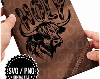 Holy cow, Highland cow Journal/Notebook Traceable Stencil, SVG and PNG Digital Files