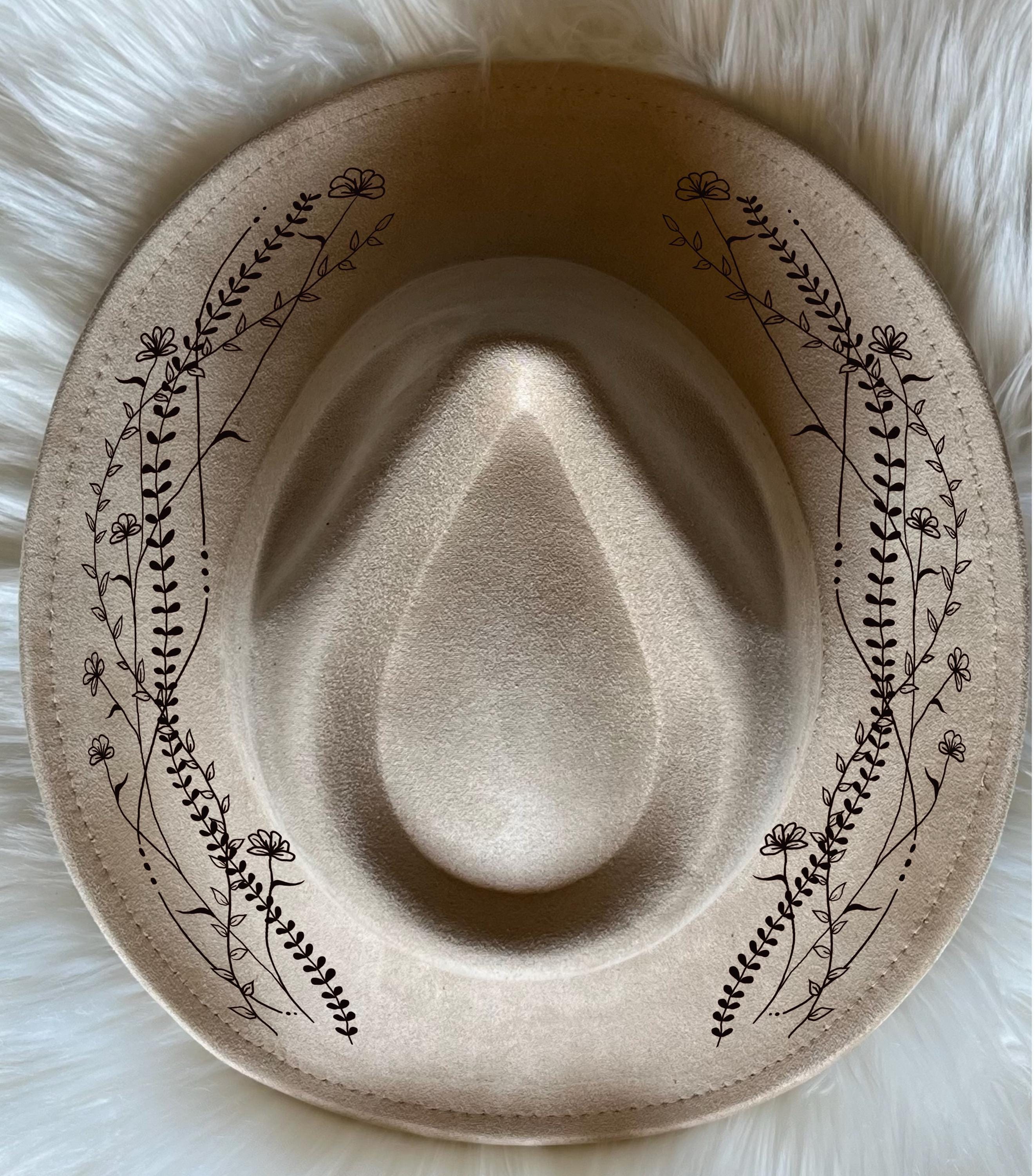 Flower vines, boho hat Burning Traceable Design, Hat Burning Tracing Stencil For Wide Brim Hats, SVG, PNG and PDF Digital Files