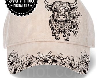 Highland cow hat Burning Traceable Design, Hat Burning Tracing Stencil For Baseball and trucker Hats, SVG, PNG Digital Files, Hat pattern