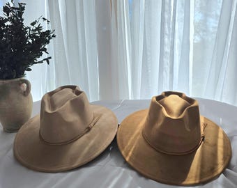 Arrowhead Fedora Flat wide brim Hat: Vegan Suede Hat Blank for Burning Pyrography Art, hat burning, personalized hats