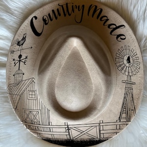 Farm | Country Made Hat Burning Traceable Design, Hat Burning Tracing Stencil For Wide Brim Hats, SVG, and PNG Digital Files