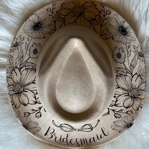 Bridesmaid hat Burning Traceable Design, Hat Burning Tracing Stencil For Wide Brim Hats, SVG, PNG and PDF Digital Files