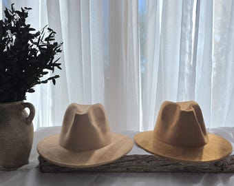 Vegan Suede Regular Cowboy Fedora Hat with a Narrow flat brim: Hat Blank for Burning Pyrography Art, Cowgirl hat, hat burning