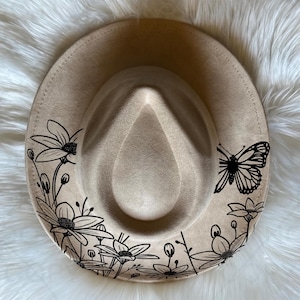 Flower butterfly Hat Burning Traceable Design, Hat Burning Tracing Stencil For Wide Brim Hats, SVG, PNG and PDF Digital Files