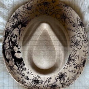 Lion hat Burning Traceable Design, Hat Burning Tracing Stencil For Wide Brim Hats, SVG, PNG and PDF Digital Files