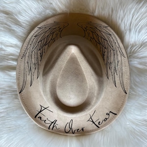 Angel wings, Faith over fear hat Burning Traceable Design, Hat Burning Tracing Stencil For Wide Brim Hats, SVG, PNG Digital Files
