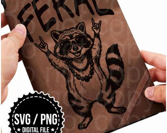 Feral raccoon, Cute and Trendy Journal/Notebook Traceable Design, Stencil, SVG and PNG Digital Files
