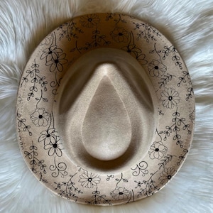 Flower print Hat Burning Traceable Design, Hat Burning Tracing Stencil For Wide Brim Hats, SVG, PNG and PDF Digital Files