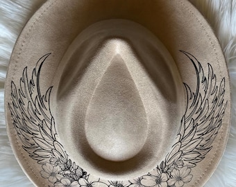 Angel wings hat Burning Traceable Design, Hat Burning Tracing Stencil For Wide Brim Hats, SVG, and PNG Digital Files