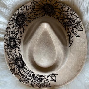 Sunflowers Hat Burning Traceable Design, Hat Burning Tracing Stencil For Wide Brim Hats, SVG, and PNG Digital Files