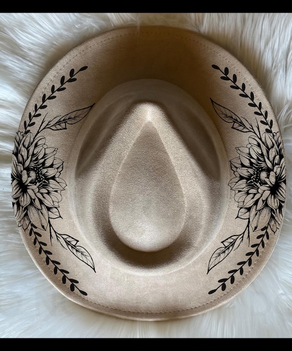 Beige Wide Brim Hat with Black Leaf Design Lucy Palm Leaf Sun Hat with Ponytail Hole - Tula Hats  main image 4