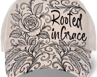 Rose / Rooted in Grace hat Burning Traceable Design, Stencil For Baseball and trucker Hats, SVG, PNG Digital Files, Christian design