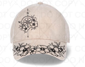 Kompass Hut Brennen Rückverfolgbares Design, Hut Brennen Turing Schablone für Baseball und Trucker Hüte, SVG, PNG und PDF Digitale Dateien