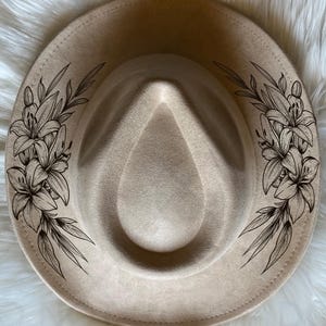 Lillies | Flower Hat Burning Traceable Design, Hat Burning Tracing Stencil For Wide Brim Hats, SVG, PNG Digital Files | Lilly hat template