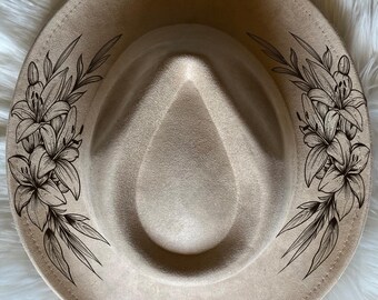 Lillies Hat Burning Tracing Stencil for Wide Brim Hats, SVG, and PNG Digital Files