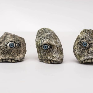 Spooquish rock monsters creepy sculpture with eyes and teeth image 2