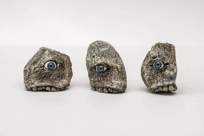 Spooquish rock monsters creepy sculpture with eyes and teeth image 2