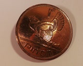 Vintage Handmade Irish Copper 1965 Eire Penny Coin Harp Chicken With Chicks Brooch Pin